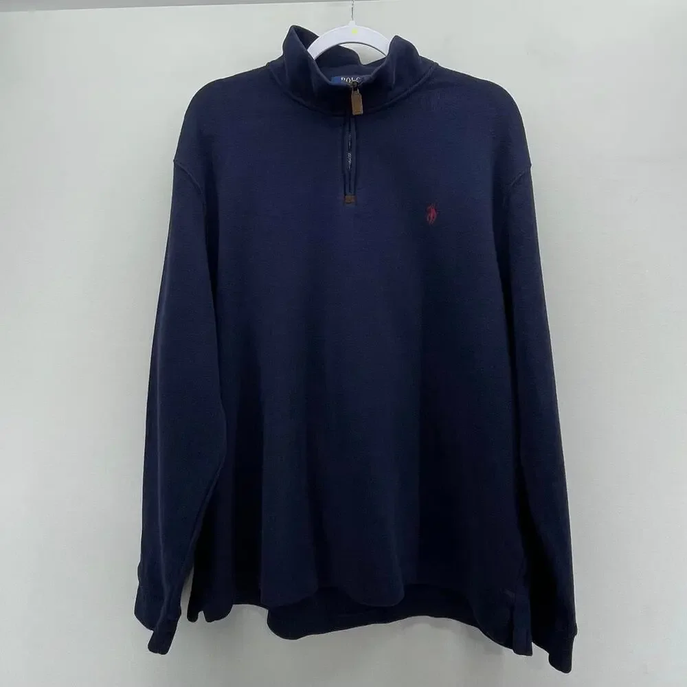 Polo Ralph Lauren 1/4 Zip Pullover Sweater XL Navy Blue Red Pony Preppy Nautical